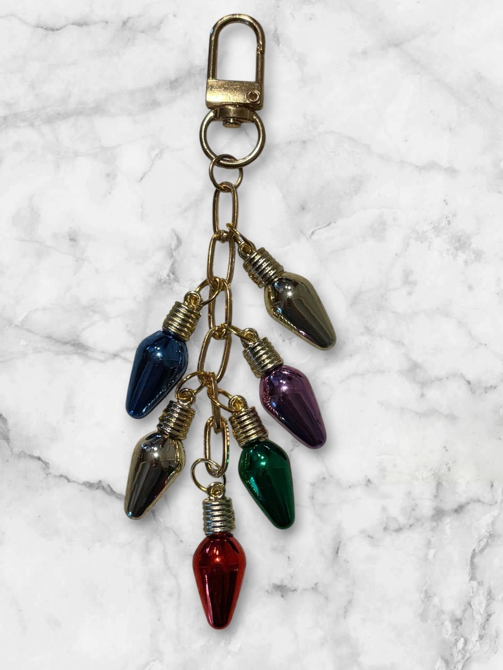 Gold-Tone Multi-Color Holiday Light Bulb Keychain - Decorative Charm